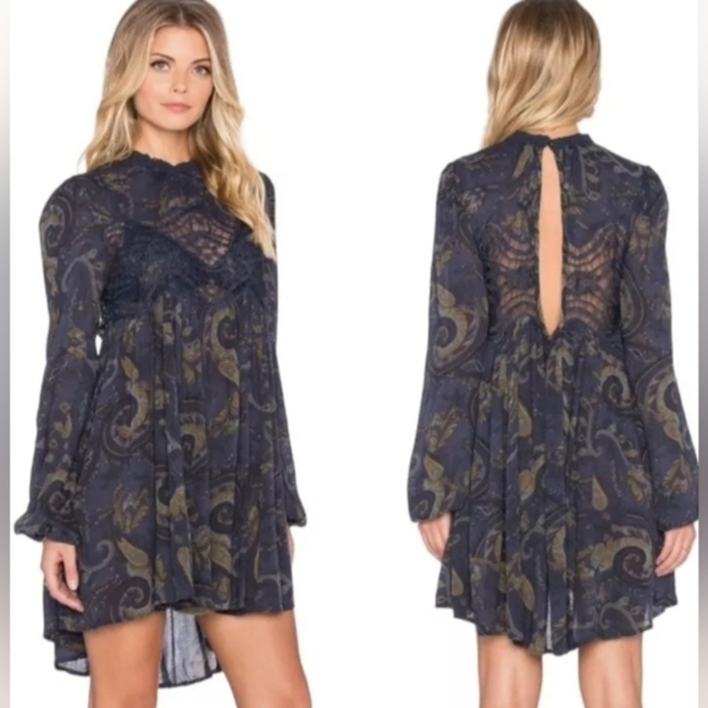 ✨FREE PEOPLE✨ 'Sweetest‎ Thing' Tunic Top / Mini Dress in Midnight Size XS